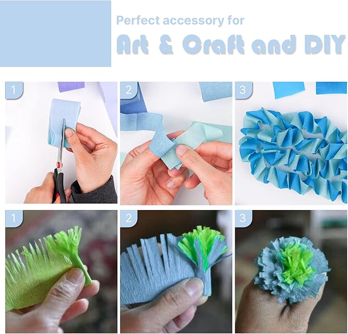 PartyWoo Light Blue Crepe Paper Streamers 4pcs 328ft Pack of Slate Blue Beige White Green Crepe Paper Streamers for Birthday Gender Reveal Baby Shower Mermaid Under The Sea Party Decorations