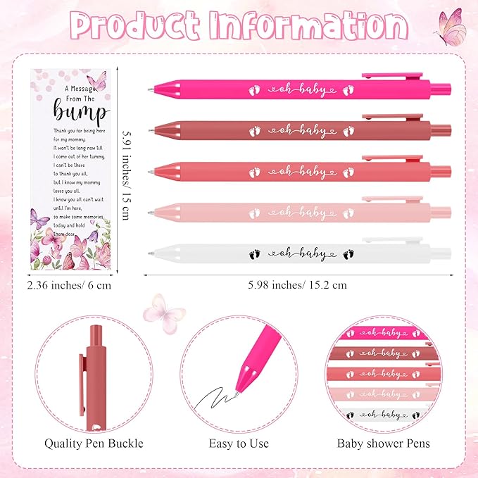 Highergo 100 Pcs Baby Shower Party Favors Bulk 50 Animal Keychains 50 Ballpoint Pens with Thank You Cards Gender Reveal Gift for Guest Baby Shower Souvenir Prize(Butterfly)