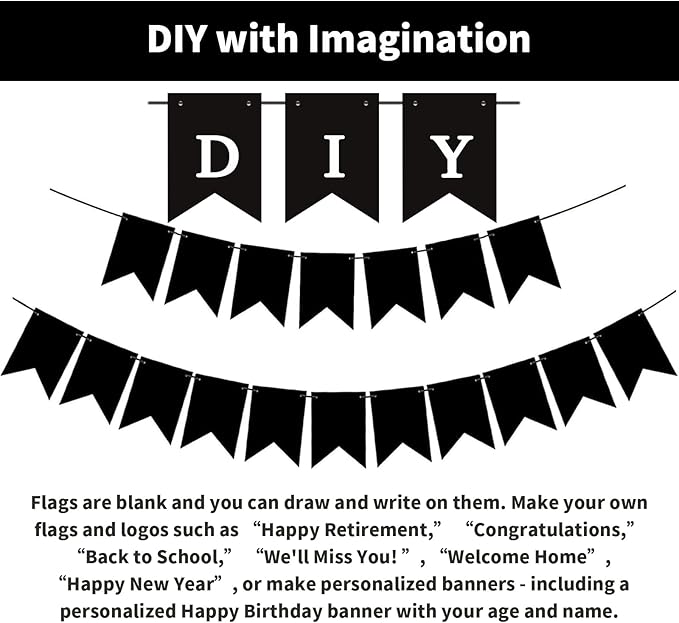 24pcs DIY Black Banner Set, Personalized Banner Party Decorations Supplies Custom Signs, Customize Handwriting Banners Include 26 Letters Stencil