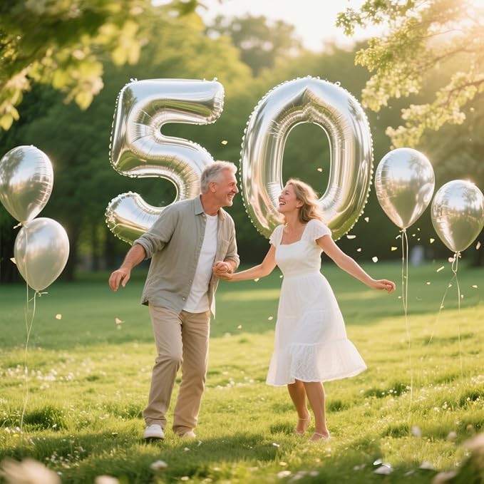 40 Inch Silver Number 50 Digital Balloon,Jumbo Mylar Foil Helium Balloon for 50 Balloons for Birthday Party,Wedding Anniversary Party Decorations