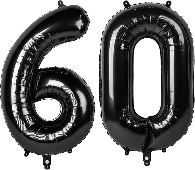 Black Number 60 Balloon 40 Inch, 60th Birthday Party Decorations for Children, Giant 60 Foil Balloon for Party Supplies