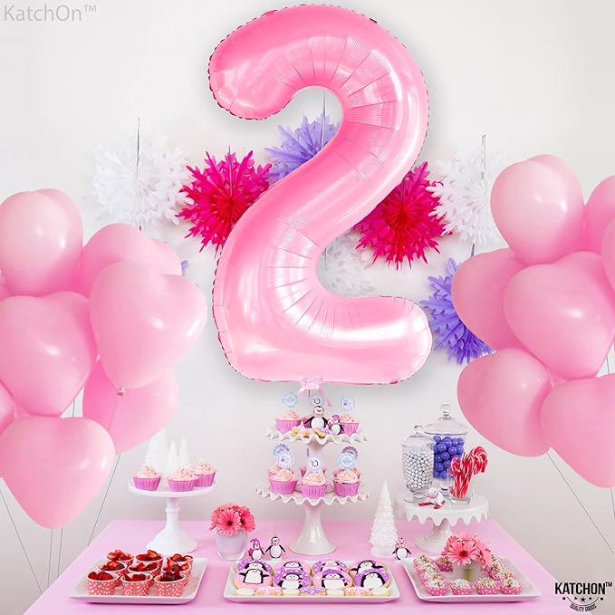 KatchOn, Giant Pink Number 2 Balloon - 40 Inch | Two Balloon, Light Pink 2 Balloons Number | 2nd Birthday Decorations for Girl | Two Sweet Birthday Decorations, 2nd Happy Anniversary Decoration