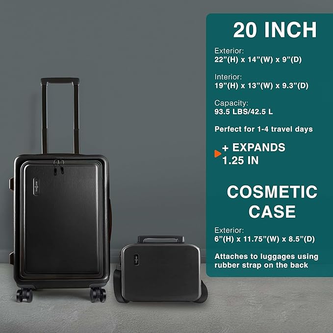 TRAVELARIM Luggage Sets 3 Piece, 20 Inch Carry on Luggage and 28 Inch Suitcases with Wheels Spinner, Durable Hard Shell Suitcase Set, Expandable Travel Suitcase, Jet Black