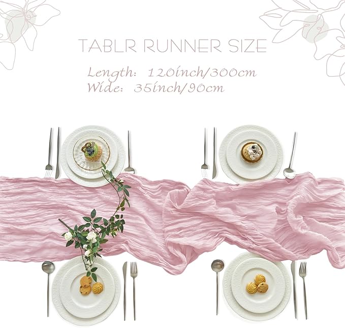 IVAPUPU 10 Pcs Cheesecloth Table Runner - 10ft Pink Easter Spring Boho Gauze Cheese Cloth Table Runners for Baby Shower Decoration Wedding Party Summer Garden Farmhouse Decor