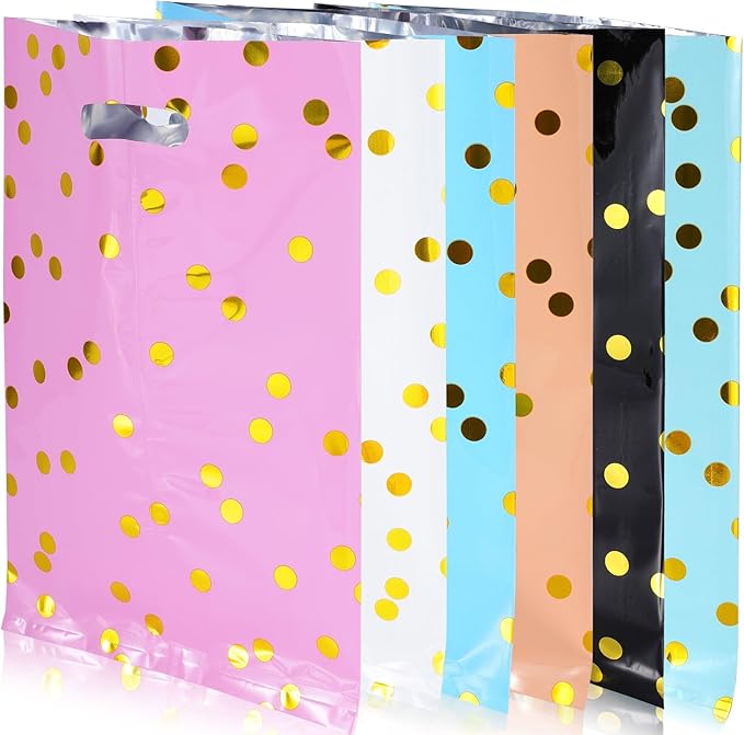 Agaommio 30pcs Party Favor Bags for Kids Birthday Goodies Bags,Christmas Gift Bag Plastic Gift Bags for Kids Girls Boys Candy Birthday Party Favor Gift Wraps (30pcs Polka Dot Pattern 6colors)