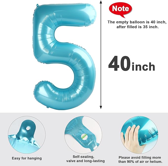 Balloon Numbers 40 Inch 5 Ballon for 5th Birthday Decorations, 15 25 35 50 Big Pearl Blue Number Balloons for Wedding Photo Shoot Party Decor