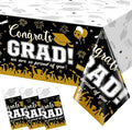 3 Pack Graduation Tablecloth Party Decorations, Class of 2026 Congrats Grad Plastic Tablecover Party Supplies, Black and Gold Rectangle Graduation Table Decor for College High School Party, 54x108Inch