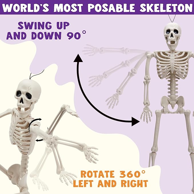 JOYIN 12 PCS 16" Halloween Skeleton Decor, Full Body Movable Stayable Joints Plastic Skeleton, Posable Hanging Skeletons for Halloween Decoration Indoor Outdoor, Graveyard Yard Party Decor