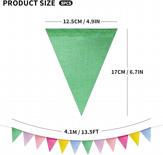 60 Flags/36ft Burlap Imitated Pastel Triangle Pennant Banner Flags Garland - Multicolor Rainbow Bunting for Birthday and Outdoor Party Festival School Classroom Hanging Decoration