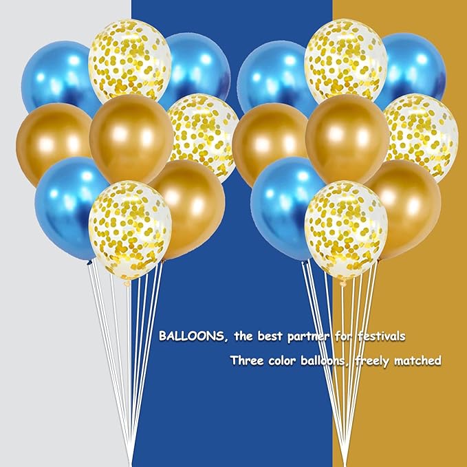 2025 Congrats Grad Party Decorations Blue and Gold Graduation Party Supplies with 2025 GRAD CONGRATS Banner Balloons Cake Toppers Tablecloth Plates Napkins Cups for Graduation Decorations