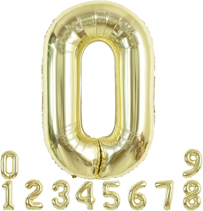 TONIFUL 40 Inch Light Gold Large Numbers Balloon 0-9 Birthday Party Decorations,Foil Mylar Big Number 0 Balloon Digital 0 for Birthday Party,Wedding, Bridal Shower,Engagement,Graduations,Anniversary