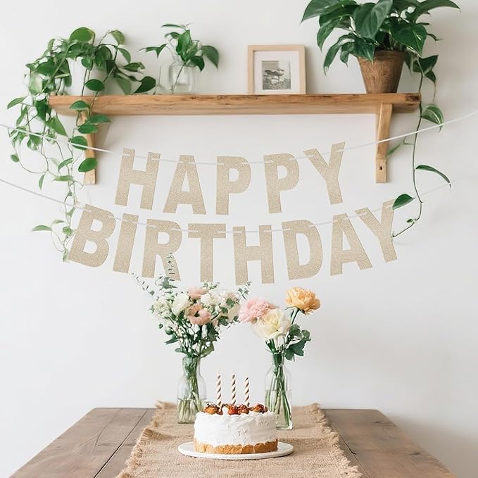Happy Birthday Banner Gold Glitter Banner for Women and Men - Birthday Party Hanging Decorations (gold)