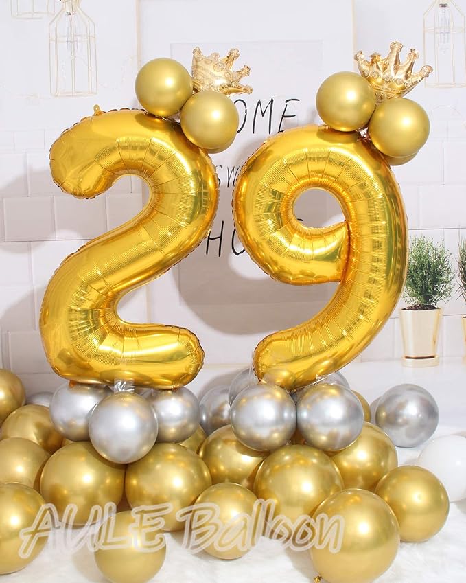 AULE 40 Inch Large 29 Balloon Numbers Gold, Big Foil Number Balloons, Giant Helium Happy 29th Birthday Party Decorations for Man and Women, Huge Mylar 92 Anniversary Party Supplies