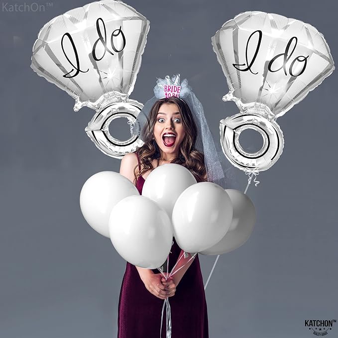 KatchOn, Silver 2-Piece Diamond Ring Balloon - 25 Inch, Engagement, Wedding, Bridal Shower & Bachelorette Decorations