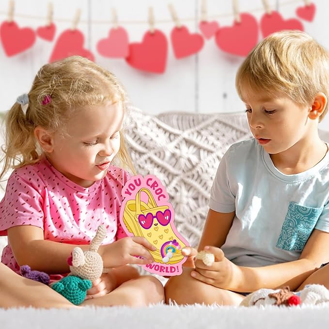 Valentines Day Cards for Kids School - Valentines Gifts for Kids - 36 Valentine Cards with Shoe Charms Bulk - Funny Valentine Exchange Card for Boys Girls Toddler Class Classroom Gift Party Favors