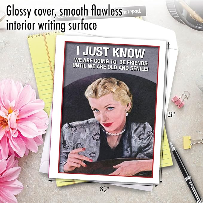 NobleWorks - 1 Extra Large Funny Birthday Card, Old Friends New Featuring Vintage Photo Cover, B-day Gift w/Greetings and Wishes for Him or Her with Envelope (Big Version: 8.5 x 11 Inch) J5611