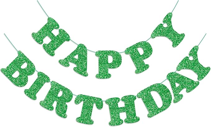Glitter Green Happy Birthday Banner Birthday Party Decorations Sign Garland Bunting Banner for Wall Decor Party Background for Kids Boys Girls Adults