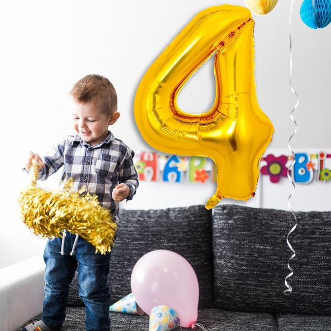 40 Inch Gold Large Numbers Balloons 0-9 Giant Jumbo Number 4 Digit 4 Helium Balloons, Big Foil Mylar Number Balloons for Boys Girls Kids Women Birthday Party Anniversary Supplies Decorations
