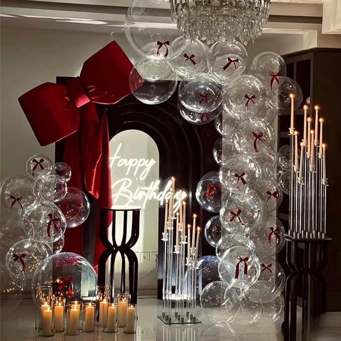 Clear Balloons Bubble, 60 Packs 4 Different Sizes Bobo Balloons Plastic Garland Arch Kits with Fishing Line/Transparent Rubbers for Party Decorations