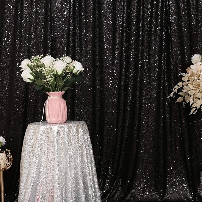 Juya Delight 4ft x 7ft Black Sequin Backdrop Curtain for Party Wedding Photography
