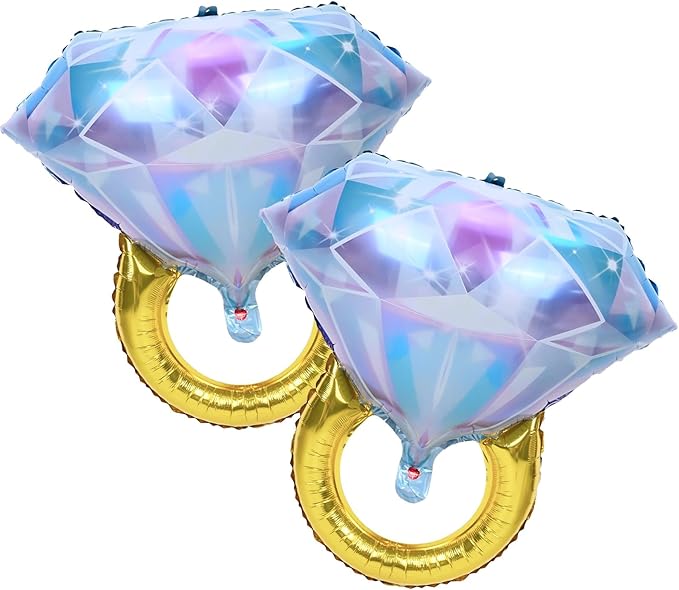Diamond Ring Foil Balloons 2pcs, Mylar Engagement Ring Balloons for Engagement Bachelorette Bridal Shower Wedding Proposal Marriage Anniversary Just Engaged Married Party Marry Me Decorations Supplies
