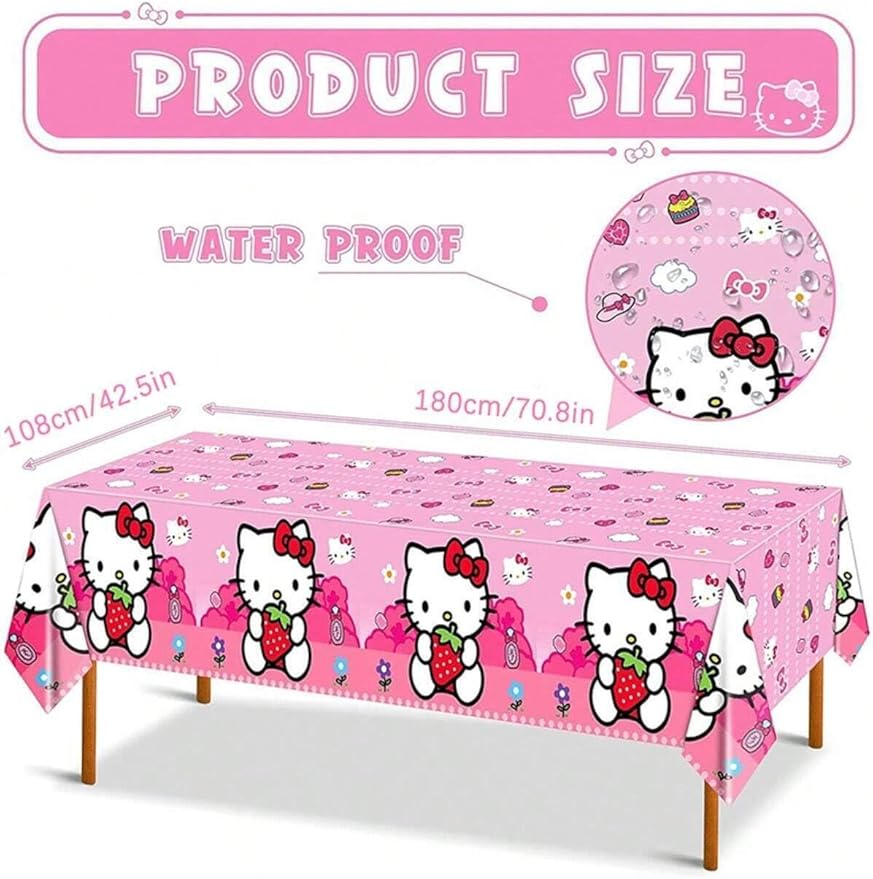 2pcs Pink Cat Tablecloth Cute Anime Themed Party Supplies Tablecover Perfect for Birthday Celebration and Party Decorations (70x42.9 inch) (Strawberry Cat)