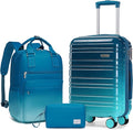 LARVENDER Carry on Luggage 22x14x9 Airline Approved Hardshell Suitcase with Wheels TSA Lock, PC+ABS Lightweight Suitcase Set for Women with Travel Backpack, Ocean Breeze, 3 Piece Set
