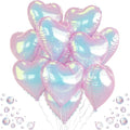 Iridescent Heart Balloons, 9PCS 18Inch Transparent Laser Heart Foil Balloon Large Gradient Crystal Iridescent Colorful Balloon for Birthday Wedding Easter Rainbow Mermaid Fantasy Theme Party Decor