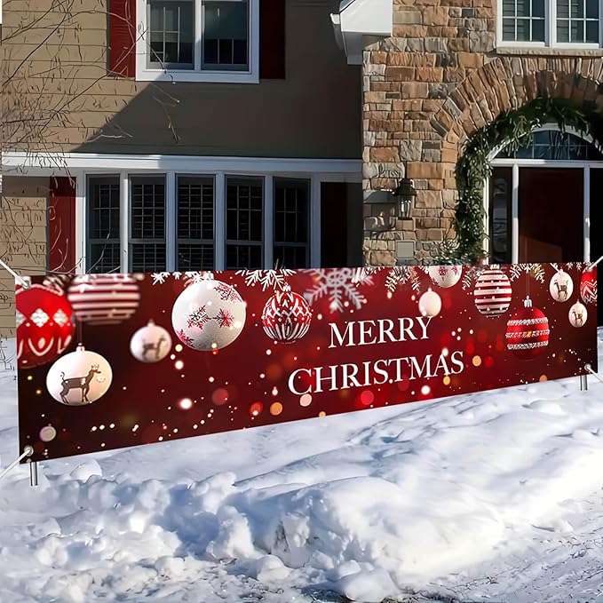 Merry Christmas Banner Christmas Backdrop 78 X 17 Inch Christmas Banner Decorations Christmas Ornament Outdoor Banner For Holiday Decorations Fence Cover Yard Sign Background Photography