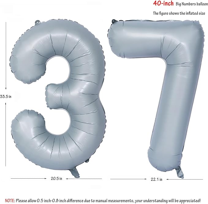 40 In Matte gray Number Balloons Helium Foil Mylar Balloon Birthday Party banquet Decoration 37