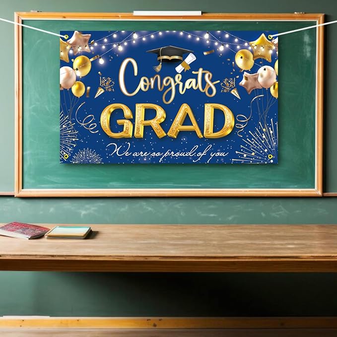 Large Banner and Backdrop for Party, Yard, Garden – Party Supplies for Indoor/Outdoor (Graduation Blue)