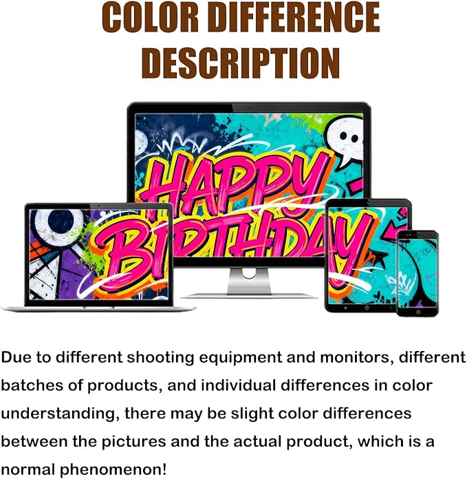 Neon Graffiti Art Happy Birthday Banner, Large Street Art Backdrop for Teen Adult Party Decor