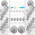 2 Sets Disco Ball Party Balloon Column Stand Kit with 102 Silver Disco Foil Balloons 5.57Ft Adjustable Balloon Tower Stand with Base Adjustable Arch Column for 70s 80s 90s Dance Birthday Supply