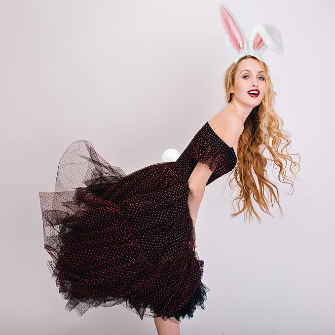 IGMaryBox Furry Bunny Ears Headband and Tail Plush Rabbit Ears Headband White Bunny Ear Hairband for Adult Women Easter Rabbit Costume Headwear Halloween Party
