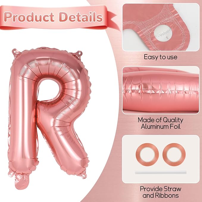 26 Pcs Rose Gold Letter Balloons,16 Inch Foil Alphabet Letter Balloons,Letter A-Z Balloon Banner Custom Phrase Balloon for Birthday Party Wedding Anniversary Decoration (Rosegold 26pcs)