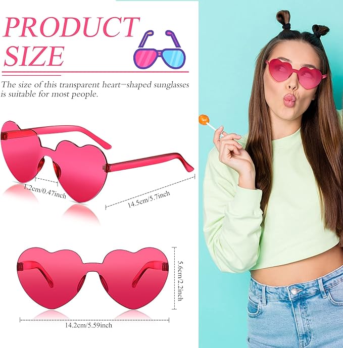 TOODOO 4 Pack Heart Shaped Sunglasses Rimless Candy Color Eyewear Galentine Valentines Accessories