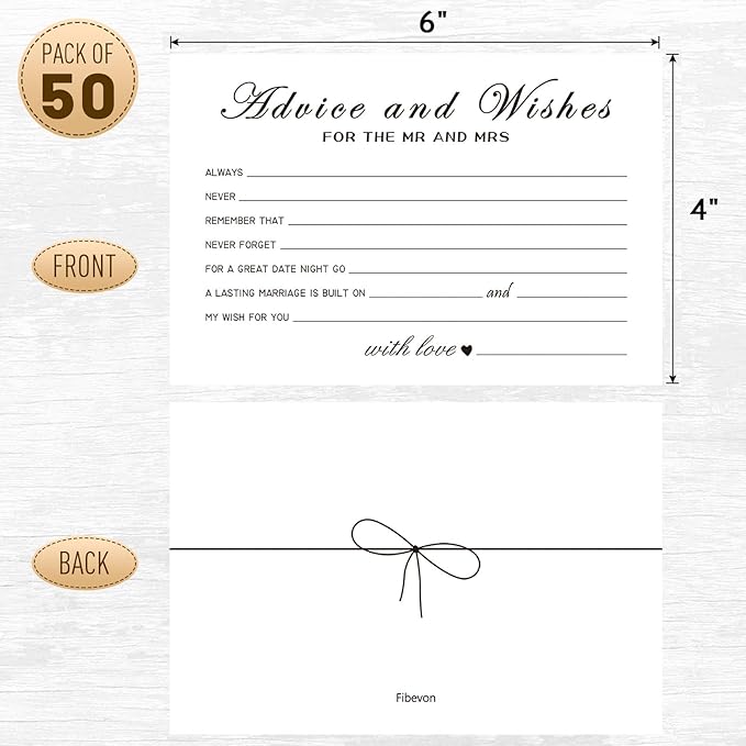 Advice and Wishes Cards for the New Couples Mr and Mrs, Bride and Groom, Newlyweds, Perfect 50 Pcs Wedding Advice Cards for the Wedding Reception Decorations/Bridal Shower Party