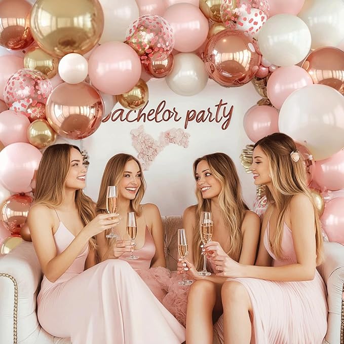 Rose Gold Pink Balloon Arch Kit, Double Stuffed Pearl White Rose Gold Metallic Light Pastel Pink Balloons Garland Kit for Birthday Bridal Shower Wedding Party Decorations