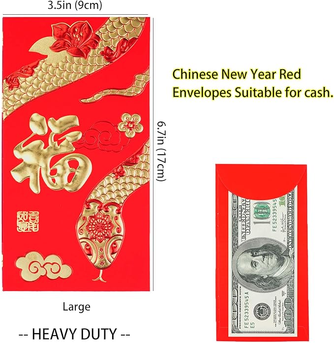 Red Envelopes Chinese New Year Of The Snake 2025,红包,Lucky Money Envelopes For Lunar New Year, Hongbao With 6 Gold Embossed Patterns 36Pcs Large