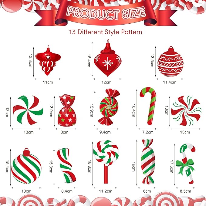 Funrous 56 Pcs Christmas Peppermint Candy Hanging Swirls Decorations Red and White Holiday Party Streamers for Home Winter Holiday Christmas Party Decor(Red White Green)