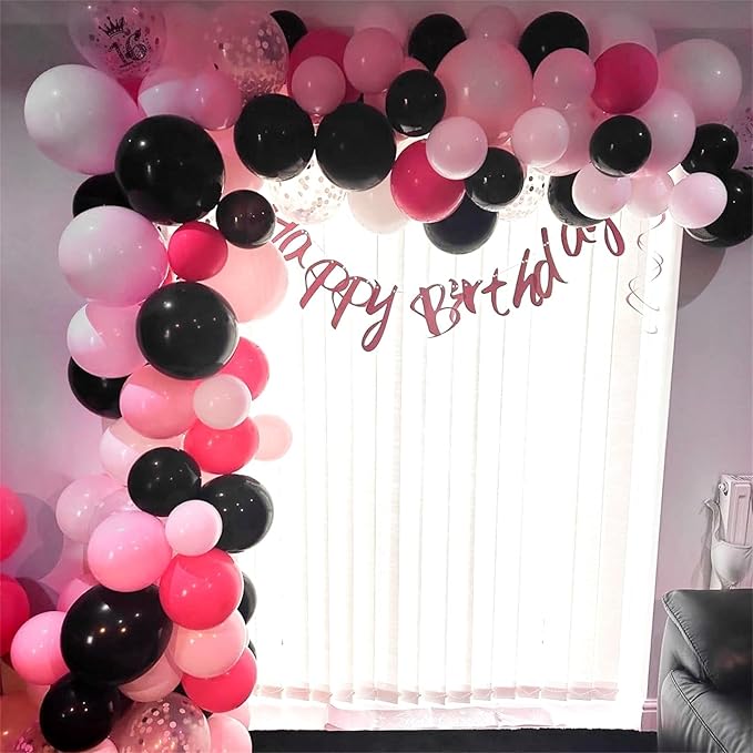 Pink and Black Balloon Garland Kit, 114 Pcs Hot Pink Pastel Pink Black White Confetti Latex Balloons Balloon Arch for Girls Women Cartoon Birthday Wedding Baby Bridal Shower Party Decorations