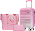 LARVENDER Luggage Sets 3 Piece, 20 Inch Carry on Luggage 22x14x9 Airline Approved Hardside PC+ABS Suitcase Set with Spinner Wheels TSA Lock, Lightweight Luggage Set for Women, Peach Sparkling