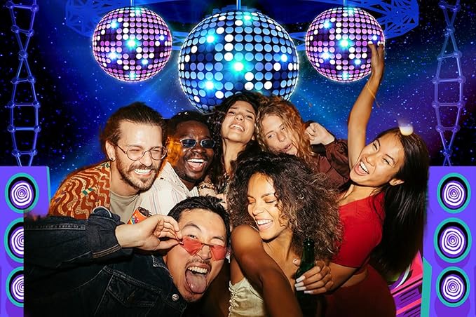 Disco Backdrop 10X8 ft Retro Glow Party 70s 80s 90s Theme Stage Dance Background Disco Party Decoration Disco Ball Banner Dance Party Backdrop for Birthday Party Prom Portrait Photo Props Polyester