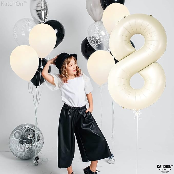 KatchOn, Giant Cream White Number 8 Balloon - 40 Inch | 8th Birthday Decorations for Party | Birthday Balloons 8 Year Old | Eight Balloons Number for 8th Anniversary Party Supplies