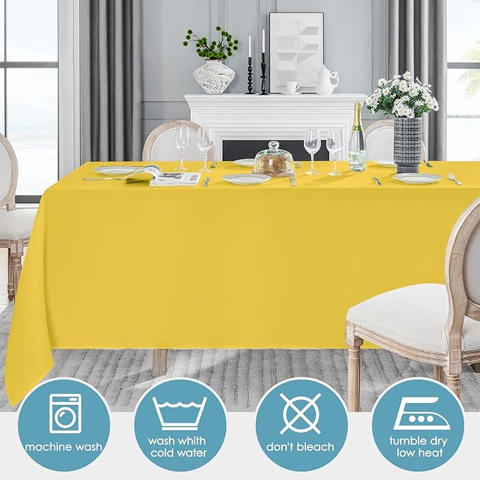 VidaFete Tablecloth 10 Pack 90 * 132inch Rectangle Table Cloth Polyester, Stain Wrinkle Resistant Polyester Dining Table Cover for Kitchen Dinning Party Wedding Rectangular Buffet Decoration(Yellow)