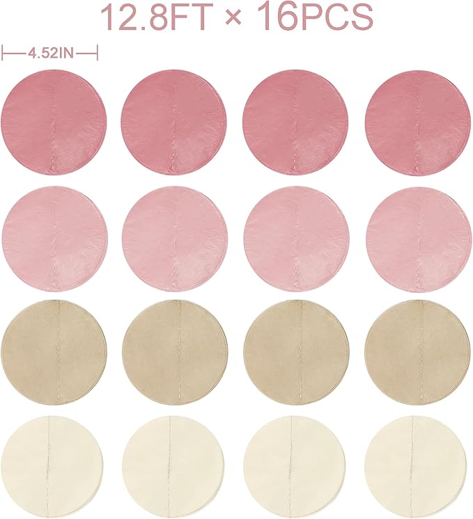 205 Ft Dusty Rose Pink Party Decorations Dusty Pink Khaki Beige Circle Dot Backdrop Garland Tissue Paper Polka Dots Hanging Streamer for Girl Baby Shower Birthday Wedding Bridal Shower Party Supplies