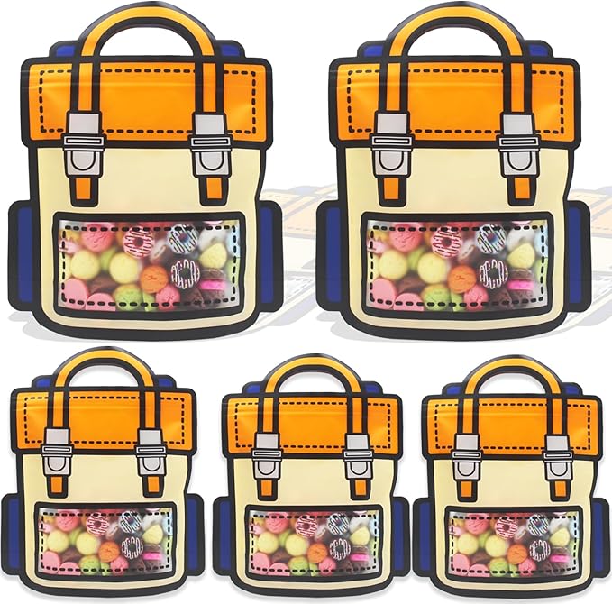 30 Pack Cartoon Backpack Goodie Bags with Handle Small Plastic Ziplock Seal Bags Smell Proof Resealable Packaging Storage Candy Bag Party Favor Birthday Gift Bags(Orange)
