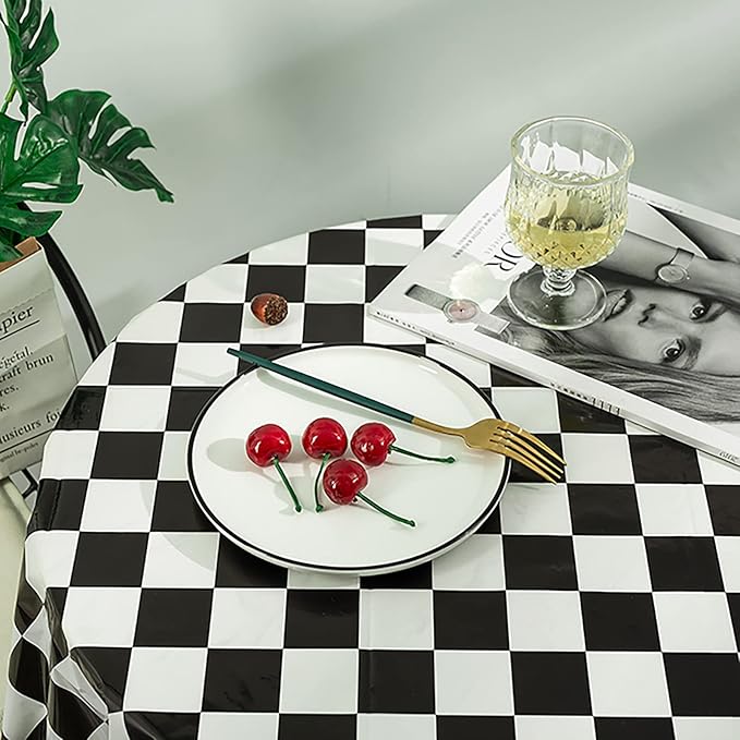 Kesfey 3 Packs Black and White Checkered Tablecloths 54 x 108 Inches Disposable Plastic Checkered Flag Racing Table Cover Waterproof Rectangle Race Car Table Cloth for Picnic Party Retro Celebration
