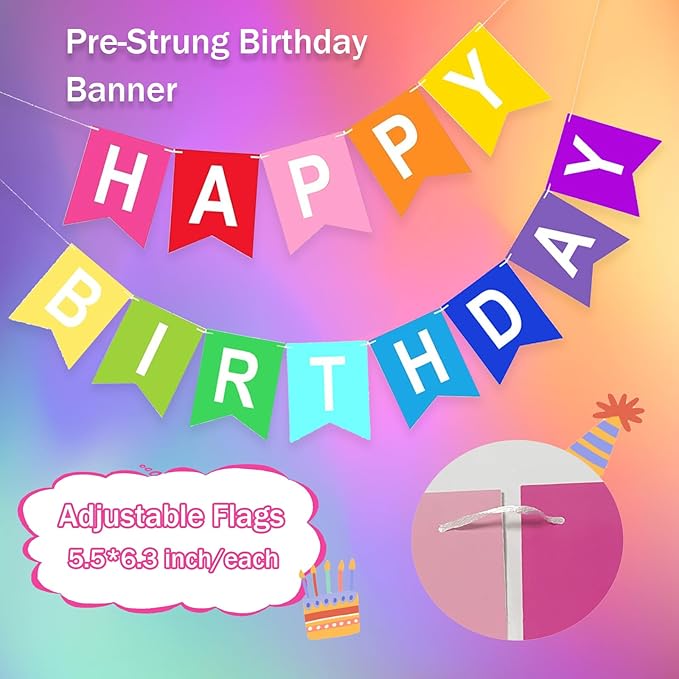 Happy Birthday Banner, Multicolors Birthday Party Banner Assembled Garland Bunting Flags Women Men Girl Boy Party Hanging Decorations Indoor/Outdoor Supplies
