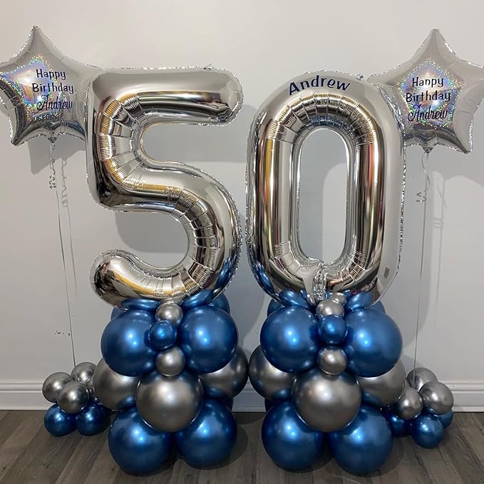 Silver Number 5 Balloon, 40 Inch Large Number Foil Mylar Balloons for 5th Girl Boy Birthday Party Celebration Decoration Supplies,Big Digital Balloons for Wedding Anniversary Events Decor